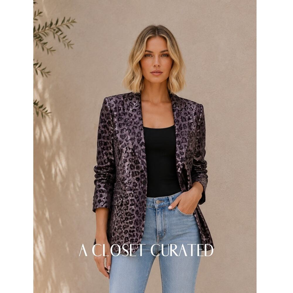 Tanya Taylor Analiese Sequin Blazer 0 Purple Animal Print NEW